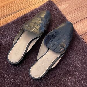 MICHAEL KORS Black Croc-Pattern Slip-On Mules